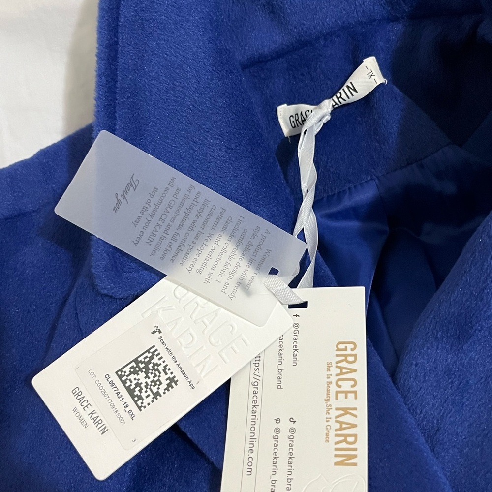 Grace Karin Blue Pea Coat Women’s Size XL New with Tags - Picture 3 of 4